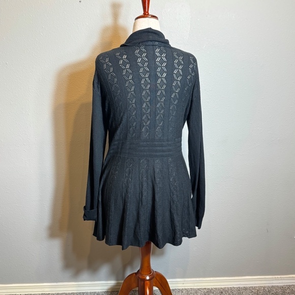 Evidence sweater black lightweight open weave open front long cardigan  Sz L - Picture 2 of 8